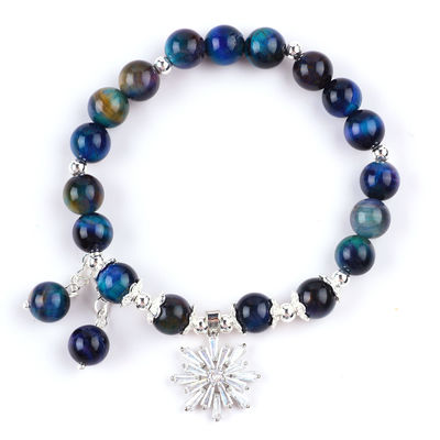 Κρύσταλλο πετράδι 8mm Rainbow Tiger Eye με χιονόσπλεγμα Charm Stretch βραχιόλι για δώρο