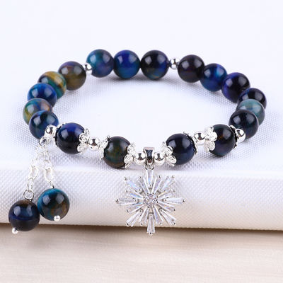 Κρύσταλλο πετράδι 8mm Rainbow Tiger Eye με χιονόσπλεγμα Charm Stretch βραχιόλι για δώρο
