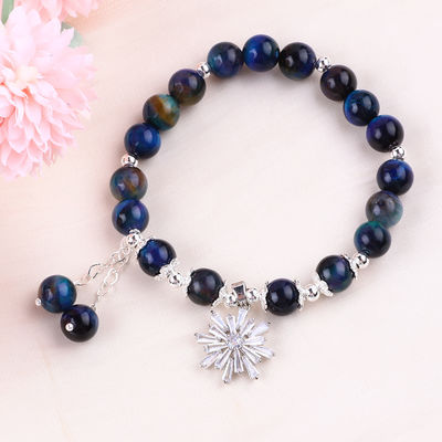 Κρύσταλλο πετράδι 8mm Rainbow Tiger Eye με χιονόσπλεγμα Charm Stretch βραχιόλι για δώρο