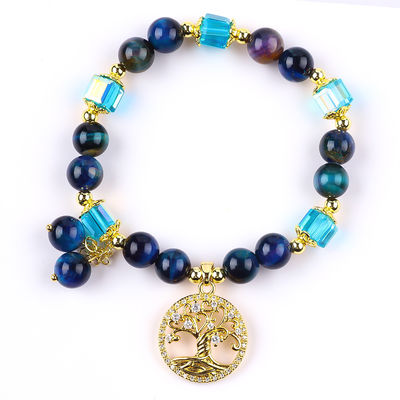 Θεραπευτικό φυσικό κρύσταλλο 8mm Rainbow Tiger Eye Tree Of Life Μασέλια βραχιόλι για καθημερινή χρήση