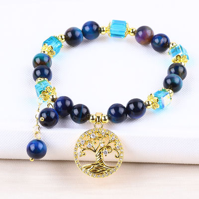 Θεραπευτικό φυσικό κρύσταλλο 8mm Rainbow Tiger Eye Tree Of Life Μασέλια βραχιόλι για καθημερινή χρήση