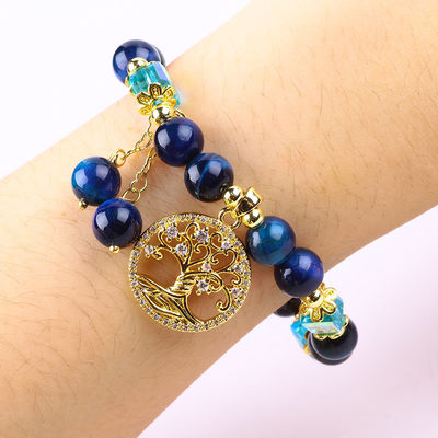 Θεραπευτικό φυσικό κρύσταλλο 8mm Rainbow Tiger Eye Tree Of Life Μασέλια βραχιόλι για καθημερινή χρήση