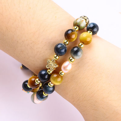 Μοναδικό 8MM με όνειρο Tiger Eye SunFlower Spinner Charm Blessing Κρυστάλλινο διπλό στρώμα βραχιόλι