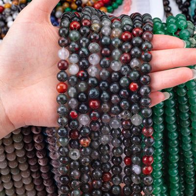 8mm Αφρικανική πέτρα αίματος πετράδι θεραπευτική κρυστάλλινη πέτρα μαργαριτάρια για την κατασκευή κοσμημάτων