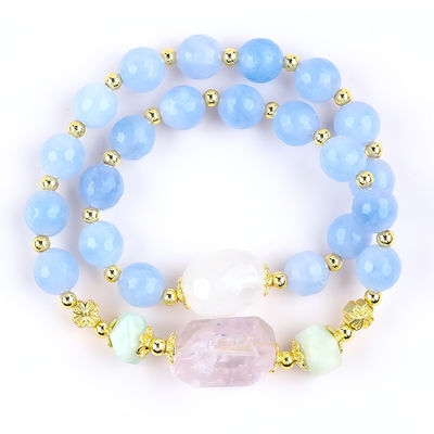Χειροποίητο Custom Crystal Blue Chalcedony Διπλό στρώμα Πολυδιάστατο Στρογγυλό Χάρτινο βραχιόλι για Επαφή Κοσμημάτων