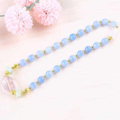 Χειροποίητο Custom Crystal Blue Chalcedony Διπλό στρώμα Πολυδιάστατο Στρογγυλό Χάρτινο βραχιόλι για Επαφή Κοσμημάτων