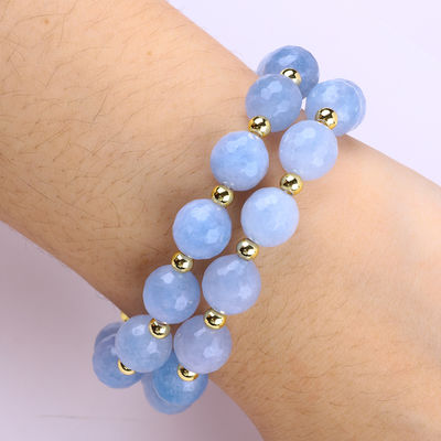 Χειροποίητο Custom Crystal Blue Chalcedony Διπλό στρώμα Πολυδιάστατο Στρογγυλό Χάρτινο βραχιόλι για Επαφή Κοσμημάτων