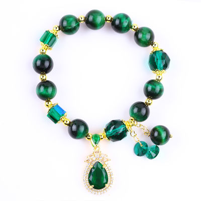 Φυσικό πράσινο βραχιόλι Tiger Eye 10mm με χρυσαφένιο χαλκό