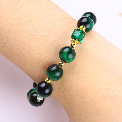 Φυσικό πράσινο βραχιόλι Tiger Eye 10mm με χρυσαφένιο χαλκό