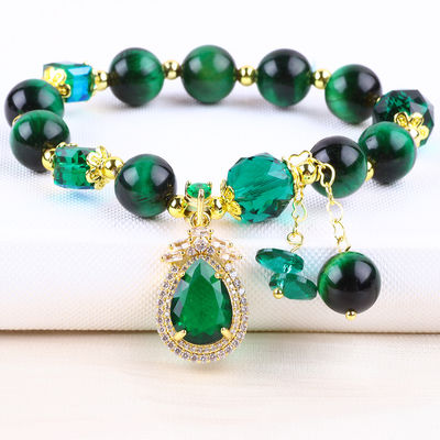 Φυσικό πράσινο βραχιόλι Tiger Eye 10mm με χρυσαφένιο χαλκό