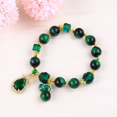 Φυσικό πράσινο βραχιόλι Tiger Eye 10mm με χρυσαφένιο χαλκό