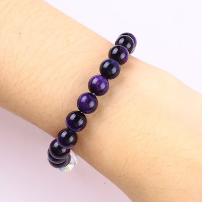 Φωτεινό Τσερί μωβ 8mm Tiger Eye Bead βραχιόλι για καθημερινή χρήση