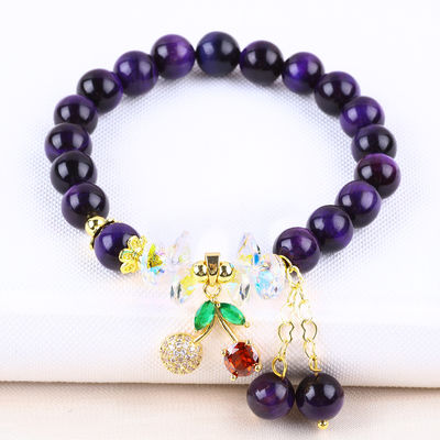 Φωτεινό Τσερί μωβ 8mm Tiger Eye Bead βραχιόλι για καθημερινή χρήση