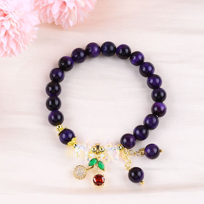 Φωτεινό Τσερί μωβ 8mm Tiger Eye Bead βραχιόλι για καθημερινή χρήση