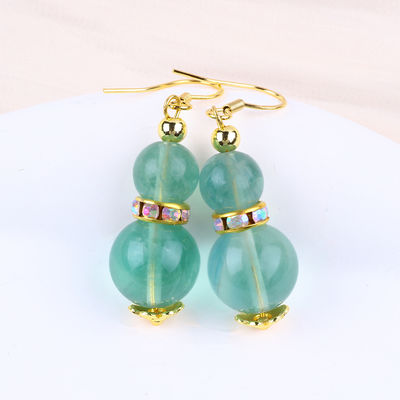 Χειροποίητο DIY Bead Green Fluorite Crystal Short Drop Hook Earring Earring Gemstone Earring για δωρεάν