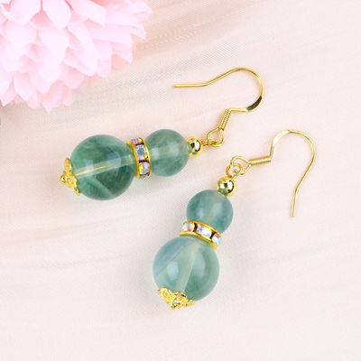 Χειροποίητο DIY Bead Green Fluorite Crystal Short Drop Hook Earring Earring Gemstone Earring για δωρεάν
