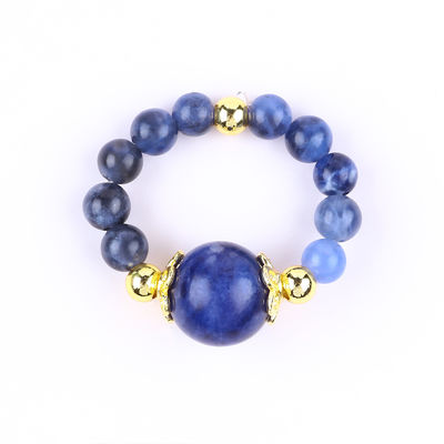 Φυσικό Κρυστάλλινο 4MM Μπλε Sodalite Χαλκό Χρυσό επιχρίστωση Ελαστικό Δαχτυλίδι Δαχτυλίδι Για Κοσμήματα Δώρο