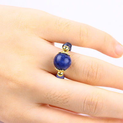 Φυσικό Κρυστάλλινο 4MM Μπλε Sodalite Χαλκό Χρυσό επιχρίστωση Ελαστικό Δαχτυλίδι Δαχτυλίδι Για Κοσμήματα Δώρο