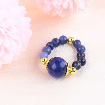 Φυσικό Κρυστάλλινο 4MM Μπλε Sodalite Χαλκό Χρυσό επιχρίστωση Ελαστικό Δαχτυλίδι Δαχτυλίδι Για Κοσμήματα Δώρο