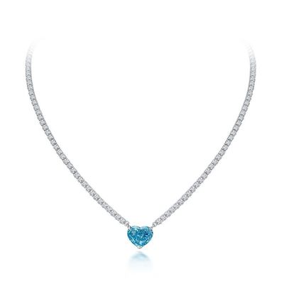 Έλεγκτο Σχήμα Καρδιάς Aqua Blue 925 Sterling Ασημένιο Καρδιά Εκατόλιθος Κολιέ