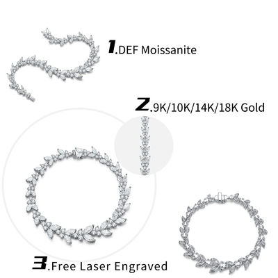 Χρυσό 18K αυτιού σιταριού Moissanite βραχιόλι τένις για αρραβωνιασμό