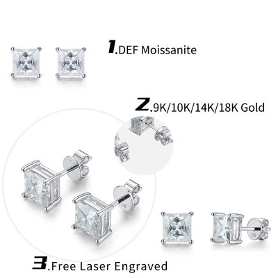 Κουβικό 18K χρυσό Moissanite διαμαντένια σκουλαρίκια Stud για δώρο γενεθλίων