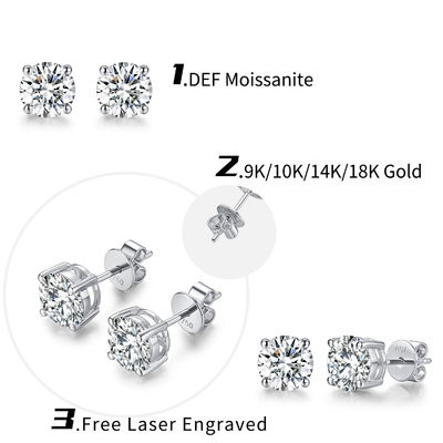 Χρυσό 18k Moissanite Διαμαντένιο κουδουνάκι σκουλαρίκια Λευκό χρυσό Υποστήριξη Προσαρμογή