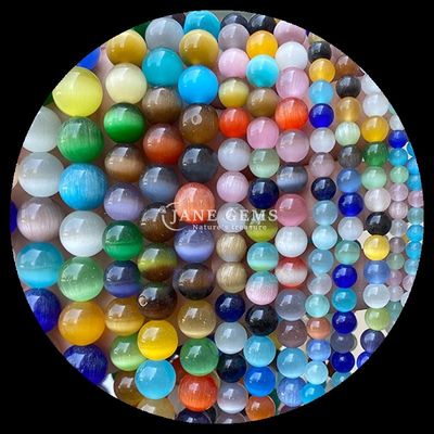 Στρογγυλό σχήμα gem bead πολύχρωμο μπλε πράσινο πορτοκαλί χρώμα γάτα μάτι χαλαρά μαργαριτάρια νήματα για βραχιόλια