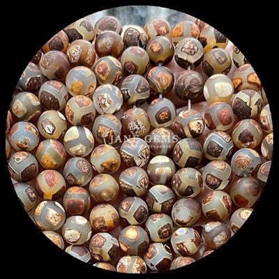 DIY κοσμήματα κατασκευής βασικών πολυχρωματιστών μαργαριταριών Αγάτης Τρίο Μάτια Dzi χαλαρές ίνες μαργαριταριών με γυαλισμένη τεχνική